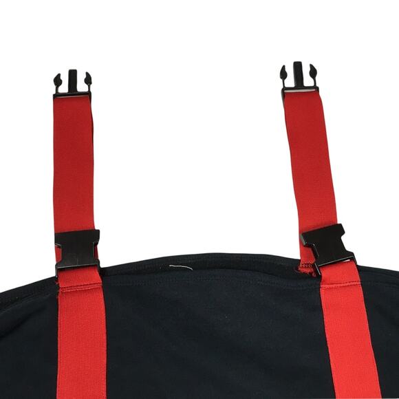 LF‎ Furst Of A Kind Sweatshirt Oversized Cold Shoulder Buckle Strap Red Black OS - Picture 8 of 9